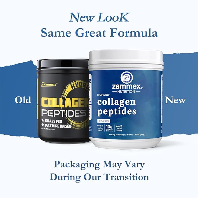 Zammex Premium Collagen Peptides Powder Unflavored,Hydrolyzed Proteins Types I & III, Supports Hair, Skin, Nails, Joints, Grass Fed, Non-GMO, Gluten-Free,Paleo & Keto Friendly,60 Servings