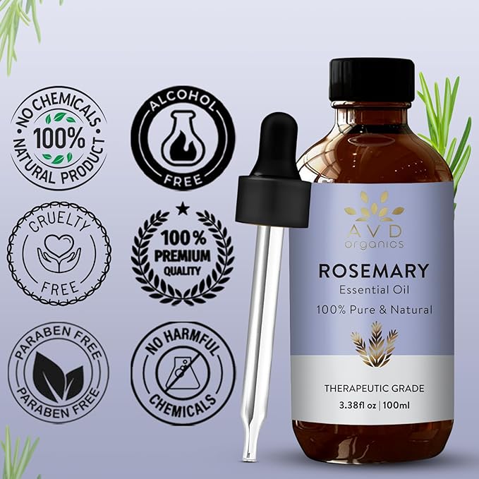 Rosemary Oil for Hair Growth | 100% Pure and Natural Rosemary Essential Oil | for Lotion Diffuser Skin & Hair | 3.38 fl. Oz
