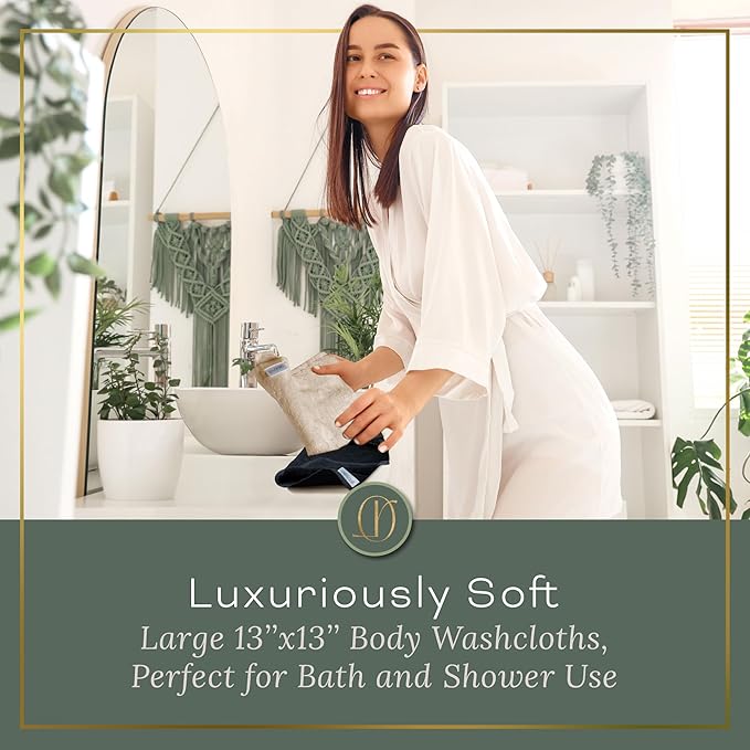 Vanilla Extra Large Washcloths Set of 6 Soft Body Cloths 13” x 13” 70% Viscose Derived from Bamboo, 30% Cotton Spa-Like Feel Silky for Skin Cleansing
