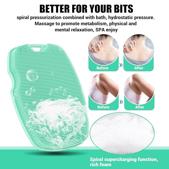 Zinc Infused Silicone Body Scrubber for Shower,Food-Grade Handheld Cleansing Skin Brush, Gentle Exfoliating and Lather Well - Green