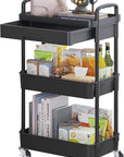 Calmootey 3-Tier Rolling Utility Cart with Drawer,Multifunctional Storage Organizer with Plastic Shelf & Metal Wheels,Storage Cart for Kitchen,Bathroom,Living Room,Office,Black