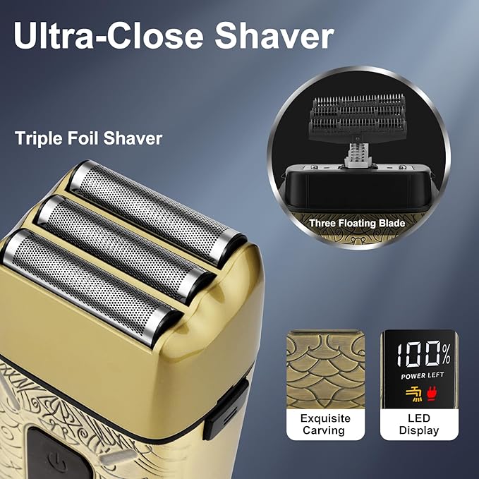 Electric Shavers for Men,Waterproof Powerful Motor Electric Razor,Head Shavers for Bald Men,Triple Foil Beard Trimmer,Barber Supplies LED Displays & USB Charging Shaver, Gifts