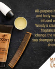 Woody's Hair and Body Wash for Men – 2-in-1 Sulfate-Free Cleanser & Body Wash, Deep Cleansing, Hydrating, Fresh Scent, 10 oz, 2 Pack