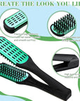 Chengu 2 Pcs Boar Bristles Double-Sided Brush and Flat Iron Comb for Hair Straightening, Styling, and Detangling Knotty Hair (Black, Green)