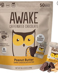 AWAKE - Caffeinated Chocolate Bites - Peanut Butter Dark Chocolate (No Sugar Added), 50 Bites - 50mg Caffeine - Energy Bites - Coffee Alternative - Fairtrade, Gluten Free, Non GMO - 0.48oz