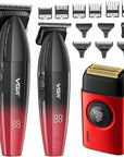VGR Hair Clippers for Men Professional Barber Clippers and Trimmers Set, Triple Floating Blade Foil Shaver, Cordless 9000 RPM Motor Hair Cutting Kit with LED Display, V-640 & V-378 (Red)