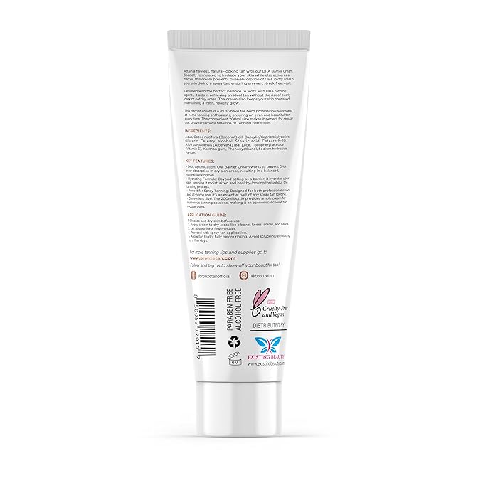 Bronze Tan DHA Spray Tan Barrier Cream - Barrier Cream for Spray Tanning - Essential for Spray Tan Salons - Barrier Cream Spray Tan Hydrates & Shields Skin - Prevent Over-Absorption & Uneven Tan 200ml