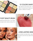 12 Colors Cream [Blush Contour Concealer Highlighter] Makeup Palette for Cheeks - All in One Makeup Palette Kit with Brush, Long Wearing Waterproof Blendable Face Make Up Pallete (#04)