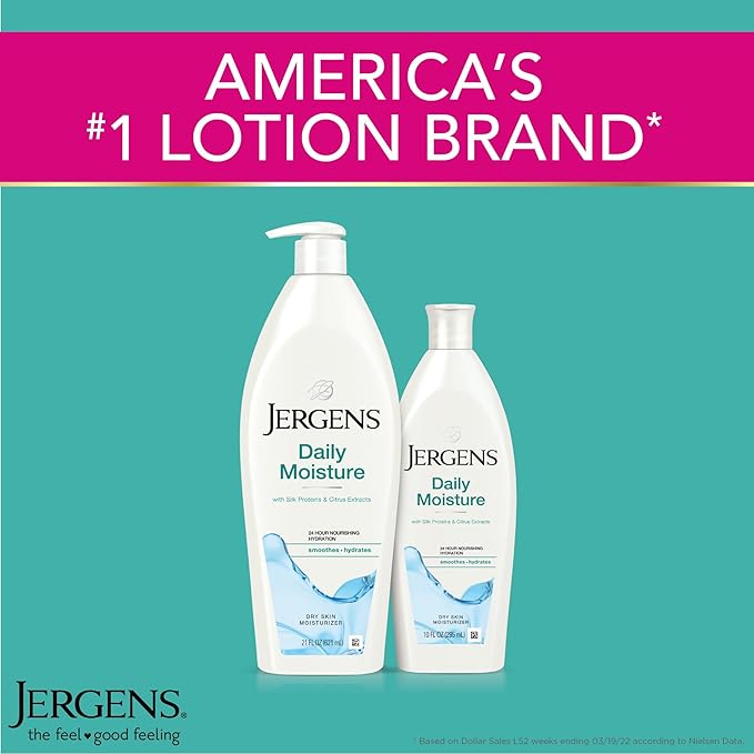 Jergens Daily Moisture Dry Skin Moisturizer, Hand and Body Lotion, with HYDRALUCENCE blend, Silk Proteins, and Citrus Extract, 21 Oz