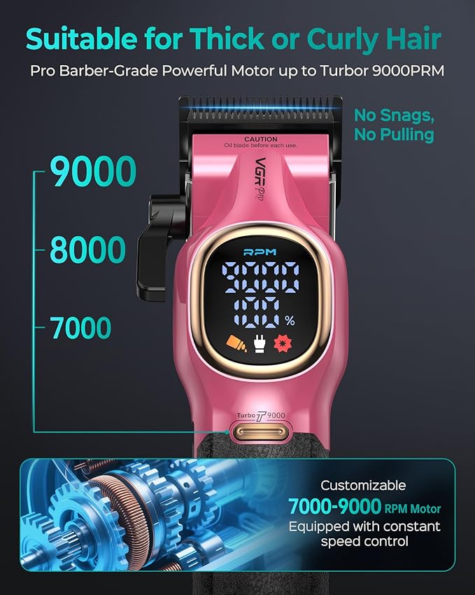Professional Hair Clippers for Men, Professional Barber Clippers and Trimmer Set, Cordless Hair Clippers for Hair Cutting with Package Case, Powerful 9000 PRM Rechargable Electric Clippers