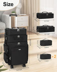 Relavel Rolling Makeup Case, 3 in 1 Hairstylist Traveling Bag Cosmetology Case on Wheels Large Hair Tools Cosmetics Train Case Makeup Artist Storage Organizer Trolley Suitcase with 360° Swivel Wheels
