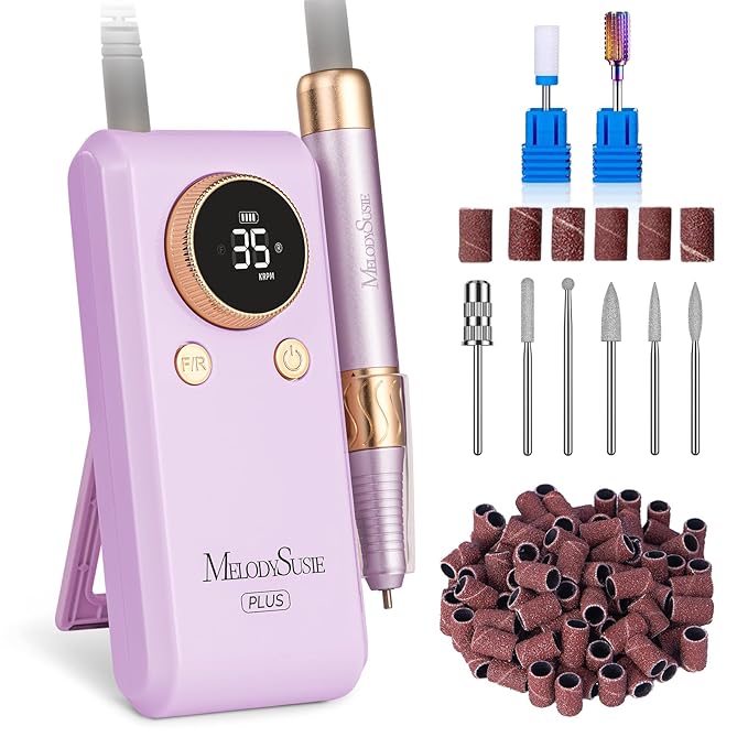MelodySusie 2 in 1 Professional 35,000 RPM Nail Drill Kit, Coreless Rechargeable SM330G Electric Nail File, Cordless Portable Nail EFile for Acrylic Gel Nail Polish Removal, Lightweight & Quiet Purple