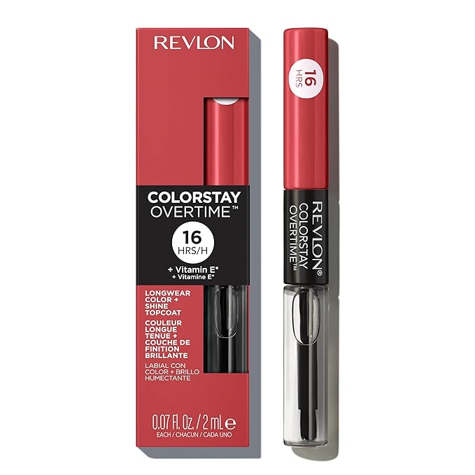 Revlon Liquid Lipstick with Clear Lip Gloss, ColorStay Overtime Lipcolor, Dual Ended with Vitamin E, 020 Constantly Coral, 0.07 Fl Oz