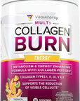 Multi Collagen Burn: MultiType Hydrolyzed Protein Peptides with Hyaluronic Acid, Vitamin C, SOD B Dimpless, Types I, II, III, V and X, with Caffeine 30 Servings Tropical Punch Flavored