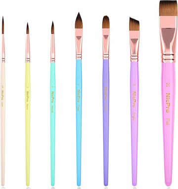 Nicpro 7pcs Face Paint Brush Set, Aesthetic Pastel Artist Paintbrushes for Body Face Painting, Acrylic Watercolor Oil Gouache, Professional Paint Brushes for Halloween Cosplay Party Makeup Kit