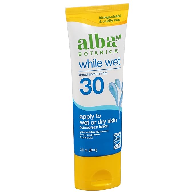 Alba Botanica, Sunscreen Lotion While Wet SPF 30, 3 Fl Oz (Pack of 2)