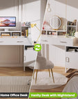 Vanity Desk, Small Vanity Desk with Power Outlet, Makeup Desk with Drawers and Cabinets, Vanity Set with Storage Shelves for Bedroom, No Mirror, White