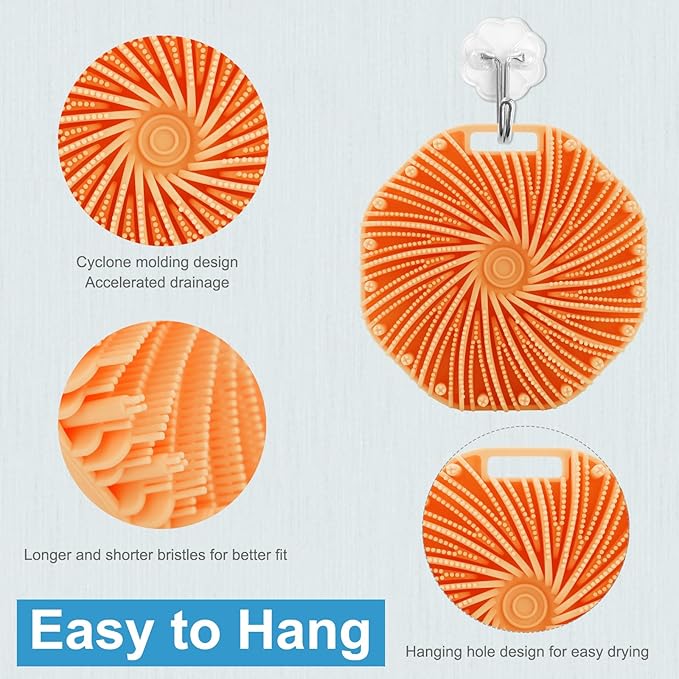 Silicone Body Scrubber，Exfoliating Body Scrubbers for use in Shower,Silicone Body Brush for Showering and Anti-Slippery Handles for All Skin Types(Orange)