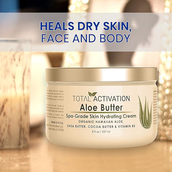 Total Activation Large 8 oz Hawaiian Aloe Vera Cream for Face, Moisturizer to use Day or Night, Anti Wrinkle Aloe Vera Lotion for Skin, Sunburn Relief, and Dry Skin