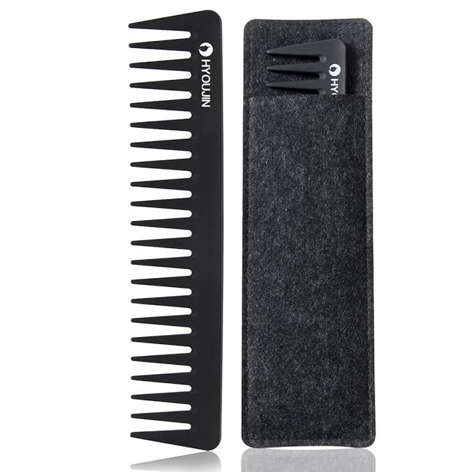 HYOUJIN 601 Black Carbon Wide Tooth Comb Detangling Comb Detangler Hair Comb for Long Wet hair Hair Straighten Curly Hair 230℃ Heat Resistan