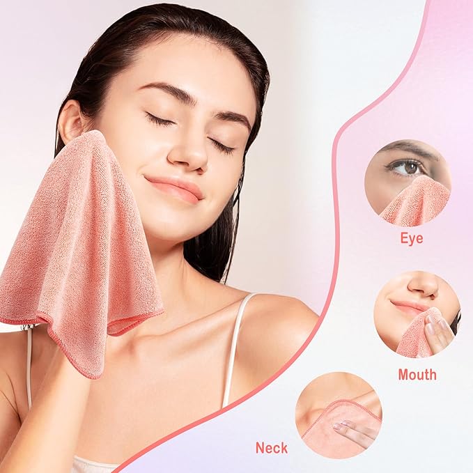 Nugilla Makeup Remover Cloth 12 x 12 Inch, Reusable Makeup Remover Towels for Washing Face, 6 Pack Washable Microfiber Face Cloth Fast Drying Washcloth, Brown/Coral/Green