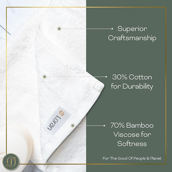 White Extra Large Washcloths Set of 6 Soft Body Cloths 13” x 13” 70% Viscose Derived from Bamboo, 30% Cotton Spa-Like Feel Silky for Skin Cleansing