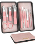 ZIZZON Travel Mini Manicure Set Nail Clipper Set 10 in 1 Stainless Steel Pedicure Care Grooming kit with Case Pink