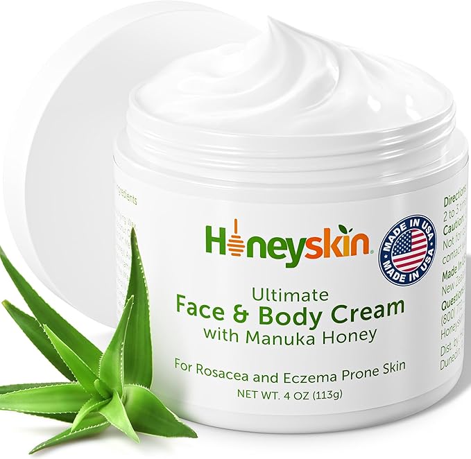 Hydrating Face Moisturizer & Body Cream with Manuka Honey Cream - Organic Face Moisturizer with Honey for Extremely Dry Skin - for Dry & Itchy Skin, Rosacea & Eczema Prone Skin 4oz