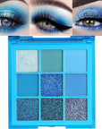 evpct 9 Colors Blue Glitter Eyeshadow Palette, Glitter Dark Light Royal Cobalt Baby Sky Navy Blue Metallic Shimmer Sparkly Eye Shadow Palette Makeup for Older Women, Highly Pigmented Eyeshadow
