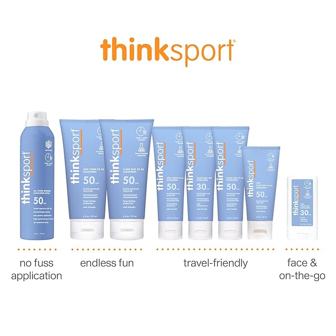 Thinksport Mineral Sunscreen, SPF 50 Clear Zinc Oxide Sunscreen, 6 Fl Oz, Water Resistant Reef Safe Sunscreen, Vegan Broad Spectrum UVA/UVB Sun Screen