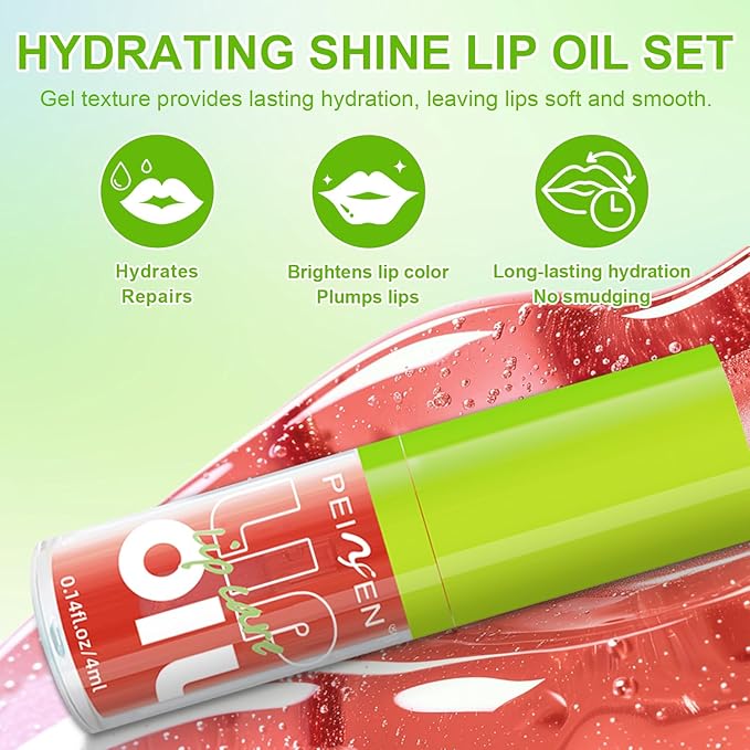 4 PCS Hydrating Lip Oil, Big Brush Head Lip Glaze Shiny Transparent Lip Glow Oil, Nourishing & Non-sticky Long Lasting Fresh Clear Smooth Lip Care Plumping Lip Oil (4PCS)