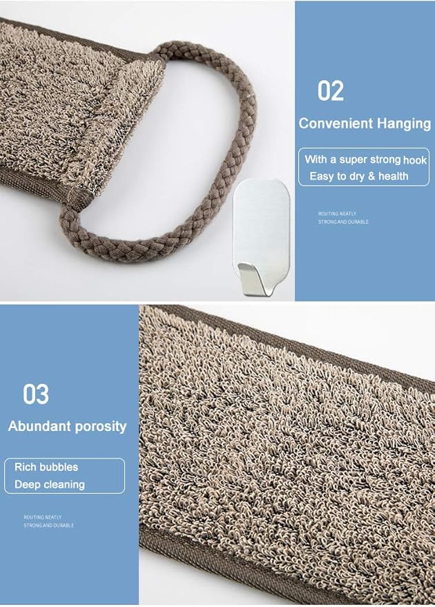 Loofah Back Scrubber for Shower, Natural Soft Flax Back Exfoliator Cleaner for Shower Acne, Extra Long Back Scrub Washer, Dual-Sided Bath Exfoliating Scrubber, Deep Clean&Invigorate Skin for Men/Women