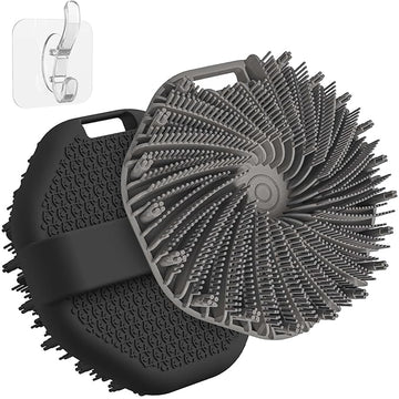 ManmiHealth 2 PCS Silicone Body Scrubber Shower Brush, Upgrade Super-Exfoliating Shower Scrubber with Non-Slip Hand Strap, Silicone Body Buffer for Use in Shower with a Free Hook (Black+Gray)