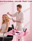Salon Tray,Hairstylist Trays on Wheels,Hair Color Tray for Salon or Home Use,Pink