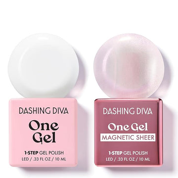 Dashing Diva One Gel Color & Magnetic Topper Duo - Diamante - Marshmallow & Iridescent Glitter Topper - 3-in-1 Base Coat, Nail Color & Top Coat - Gel Nail Polish Set
