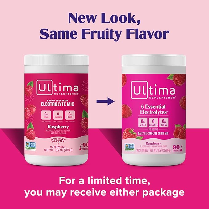Ultima Replenisher Daily Electrolyte Drink Mix – Raspberry, 90 Servings – Hydration Powder with 6 Key Electrolytes & Trace Minerals – Keto Friendly, Vegan, Non-GMO & Sugar-Free Electrolyte Powder