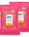 Yes To Face Wipes for Women and Men, Brightening Facial Cleansing Wipes for use as a Make Up Remover, Cleaning, Soothing, Grapefruit (Pack of 2)