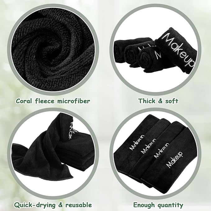 Shimeyao 20 Pack Makeup Towels Black Makeup Washcloths for Face Microfiber Remover Cloth 13x13 Inch Quick Dry Face Towels for Cleansing Hand