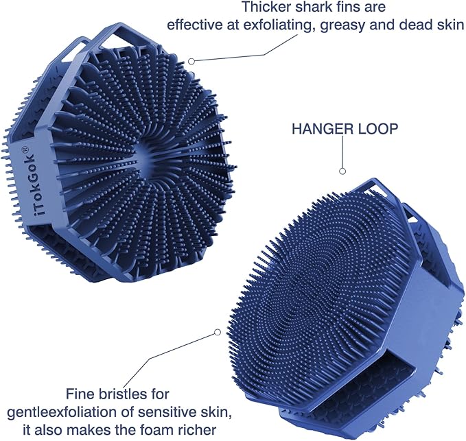 iTOKGOK® Premium 2-in-1 Silver-Infused Silicone Body Scrubber, Double-Sided Design Body Brush Silicone Body Scrubber Exfoliating Body Brushes for Sensitive Skin for Showering, Silicone Loofah - Blue