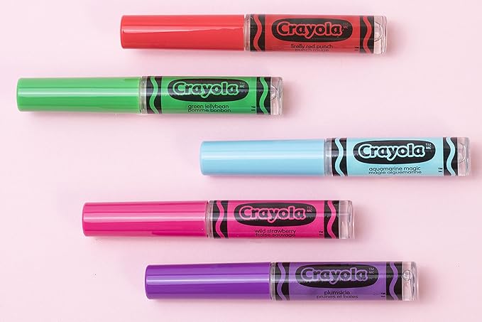 Lip Smacker Crayola Liquid Lip Gloss 5 Party Pack, 0.45 Fl. Oz, Firefly Red Punch, Wild Strawberry, Plumsicle, Aquamarine Magic, Green Jelly Bean