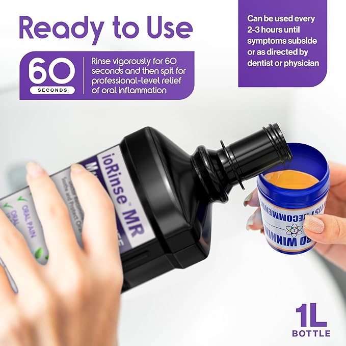 ioRinse Maximum Relief (MR) Mouthwash - Dentist & Oncologist Approved & Recommended for Patients with Oral Mucositis, Mouth Sores, Oral Ulcers, Dry Mouth, Canker Sores and Mouth Irritation. Mint 1L