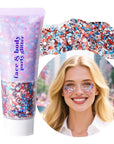 DAGEDA Red White Blue Body Glitter, 4th of July Outfits Accessories for Women, USA Flag Face Glitter Makeup, Fourth of July Patriotic Independence Day Hair Accessories Party Costumes