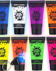 Blue Squid UV Body Paint, Blacklight Glow Makeup Kit, Fluorescent Face Paints, 8 Neon Body Paint Colors, Mini UV light, Neon Body Paints Adults & Kids