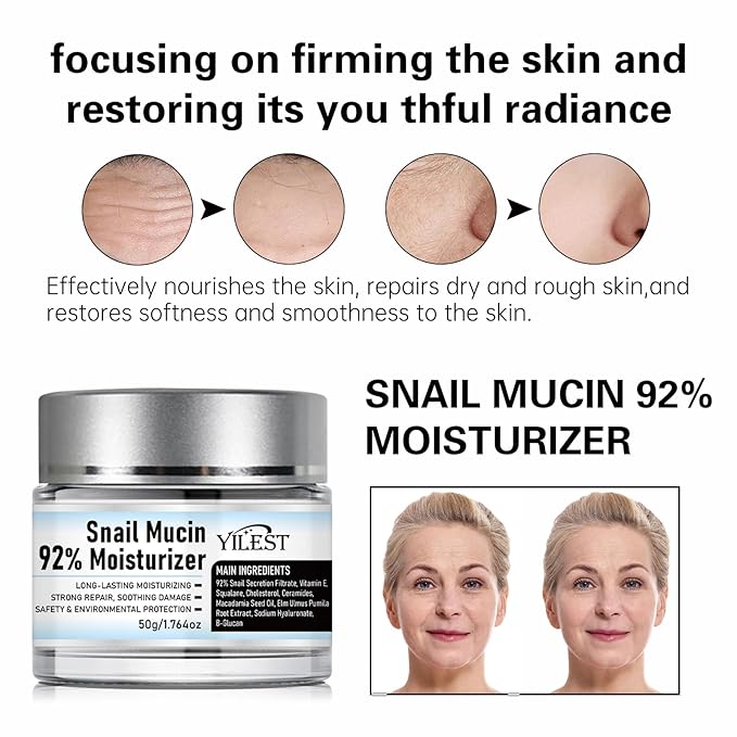 𝐒𝐧𝐚𝐢𝐥 𝐌𝐮𝐜𝐢𝐧 92% Moisturizer Daily Face Gel Cream, Crema de Baba de Caracol Original, Snail Secretion Filtrate Nourishing Cream, Moisturizer Face Cream 𝐒𝐧𝐚𝐢𝐥 𝐌𝐮𝐜𝐢𝐧 (2PCS)