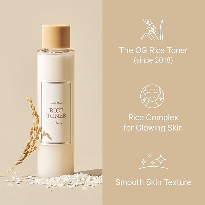 I'm from Rice Toner, Milky Toner for Glowing Skin, Korean Rice, Glow Essence with Niacinamide, Hydrating for Dry, Dull, Combination Skin, Vegan, Fragrance Free, Glass Skin 5.07 Fl Oz