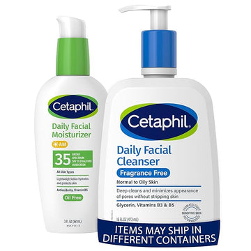 Cetaphil Face Wash, Fragrance Free Daily Facial Cleanser for Sensitive Skin 16 oz Face Moisturizer, Daily Oil Free Facial Moisturizer with SPF 35, Fragrance Free Face Lotion 3 Fl Oz