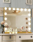 Gold Hollywood Vanity Mirror with Lights, 15 Dimmable Bulbs, 3 Color Lights,Make Up Lighted Mirror, Aluminum Metal Frame, USB Charging Port（23" x 18"）