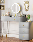 WinZo 36" Vanity Desk with Mirror and 3 Light Modes, Dressing Table Set with 5 Sliding Drawers, Makeup Desk with Charging Station, Modern Vanity for Small Spaces & Bedroom, Gray