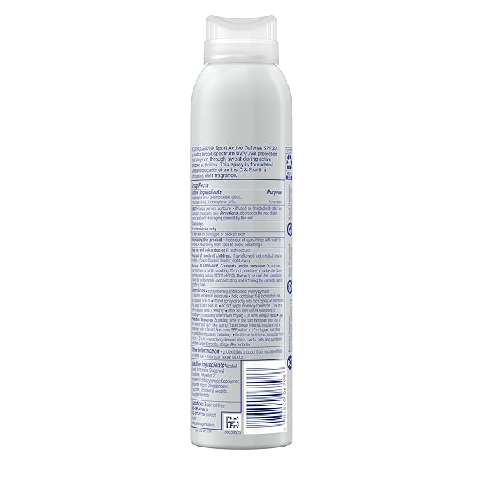 Neutrogena Sport Active Defense SPF 30 Sunscreen Spray, Sweat & Water Resistant Spray Sunscreen with Broad Spectrum UVA/UVB Sun Protection for Sunburn Prevention, Oxybenzone-Free, 5.0 oz