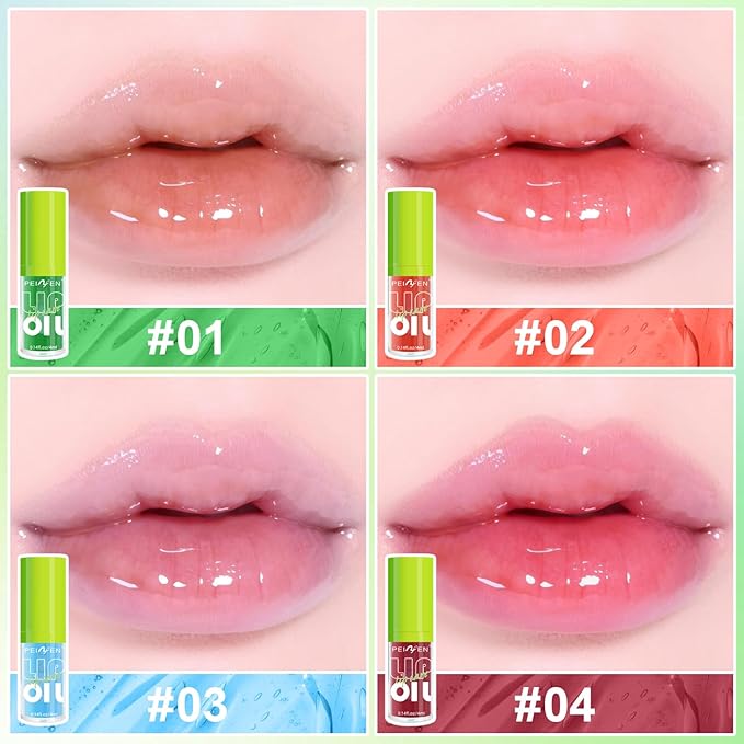 4 PCS Hydrating Lip Oil, Big Brush Head Lip Glaze Shiny Transparent Lip Glow Oil, Nourishing & Non-sticky Long Lasting Fresh Clear Smooth Lip Care Plumping Lip Oil (4PCS)